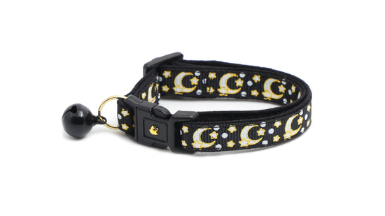 Gold Moons and Stars on Black V2 Cat Collar-0